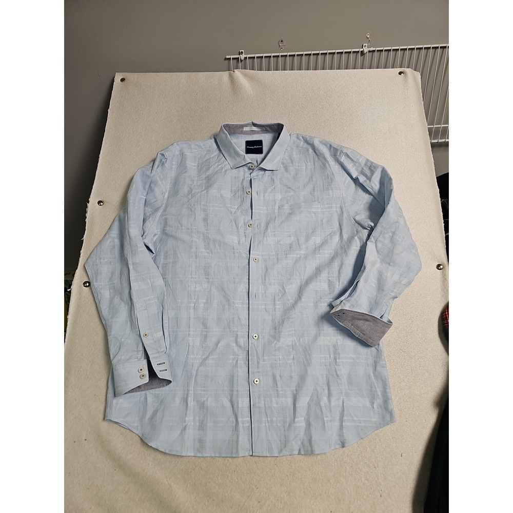 Tommy Bahama Shirt Mens Extra Large XL Blue Linen Gingham Preppy Island Casual‎